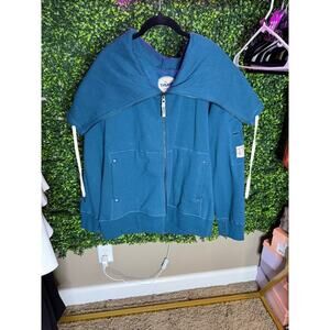 Thumb Blue Zip-Up Hoodie with Oversized Collar